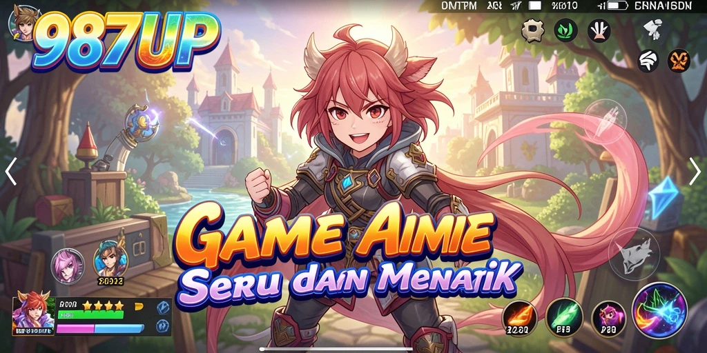 Tampilan gameplay dari aplikasi 987UP dengan karakter anime yang menawan.