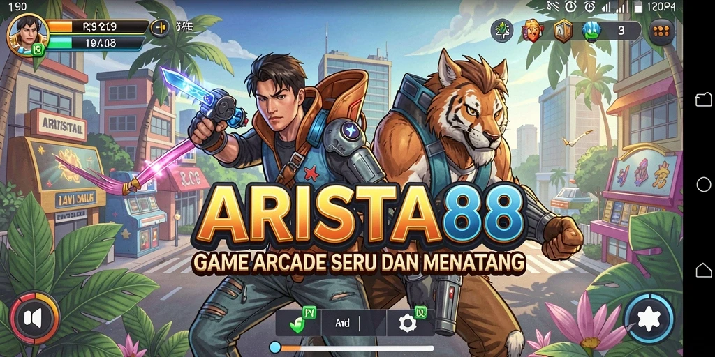 Screenshot utama ARISTA88 yang menunjukkan gameplay Arcade yang seru.