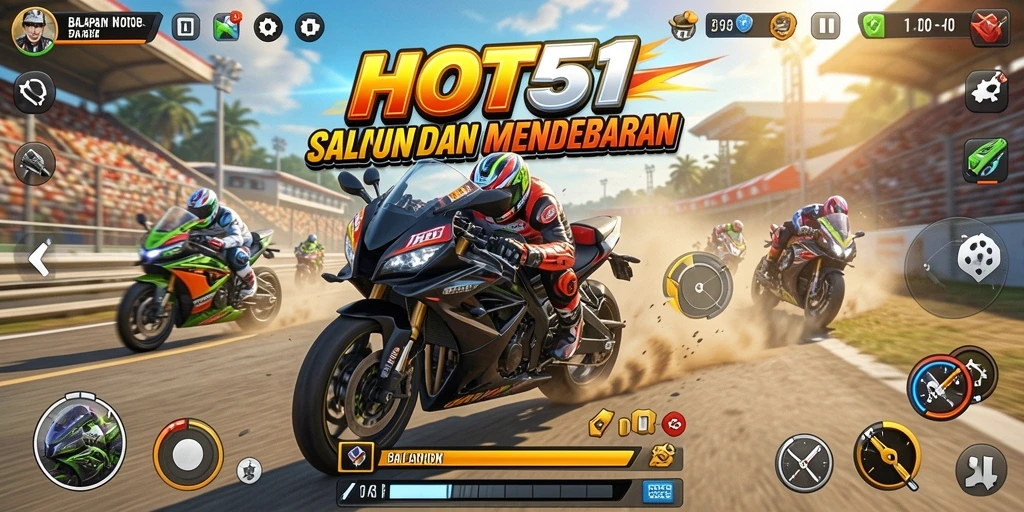 Tampilan menarik dari gameplay balapan motor di HOT51.
