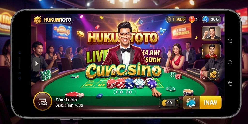 Tampilan gameplay HUKUMTOTO dengan dealer langsung dan suasana kasino.