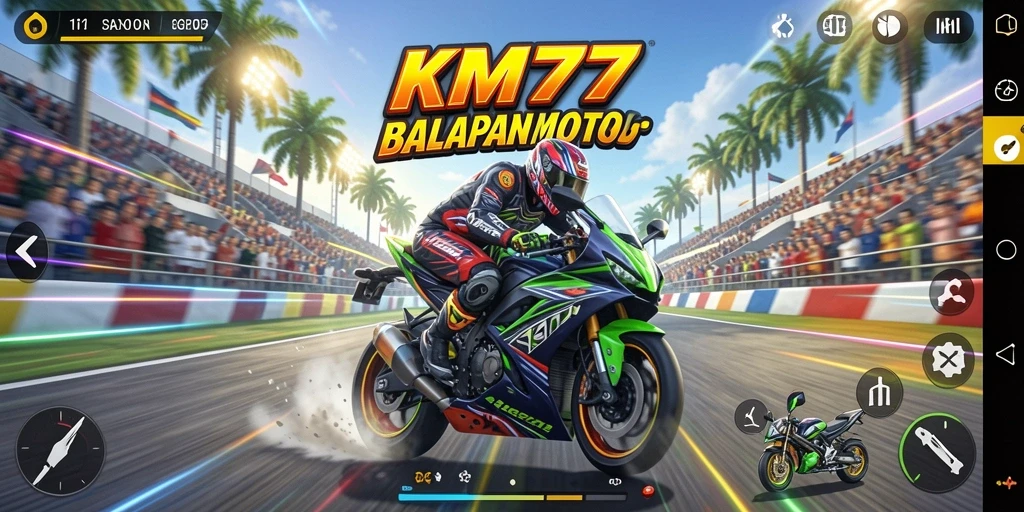 Tampilkan gameplay menegangkan dari balapan motor KM777.