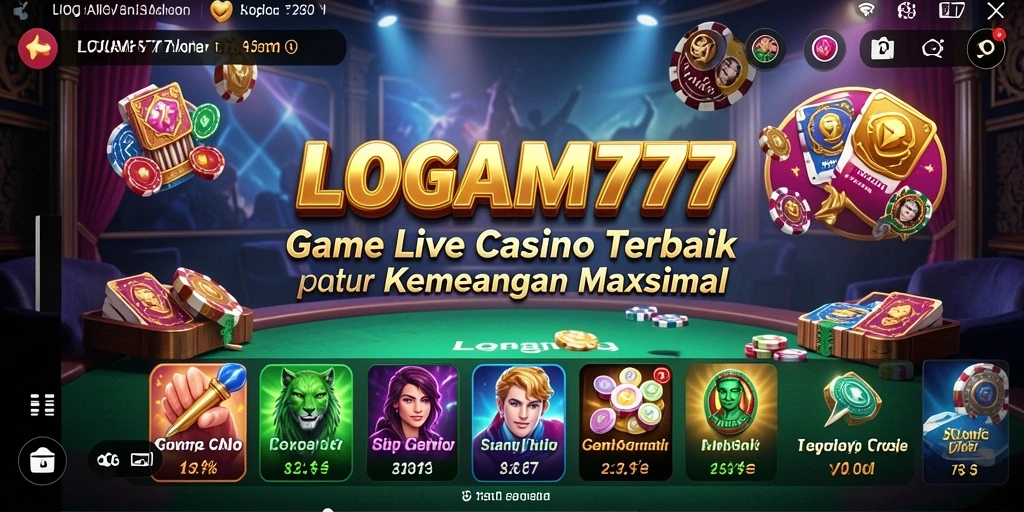Screenshot LOGAM777 menampilkan dealer live di meja permainan yang penuh aksi.