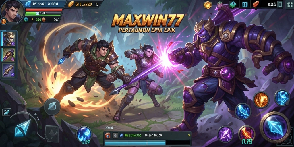 Gameplay mendebarkan MAXWIN77 dalam pertempuran MOBA.