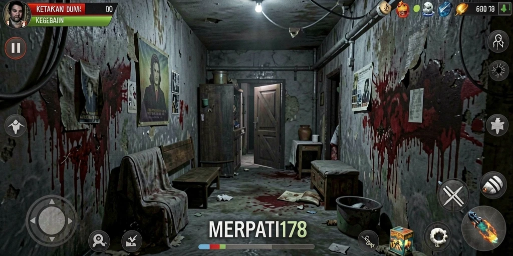 Screenshot menampilkan suasana mencekam dalam gameplay MERPATI178.