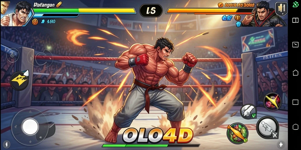 Tampilan aksi seru dalam gameplay OLLO4D dengan karakter bertarung.