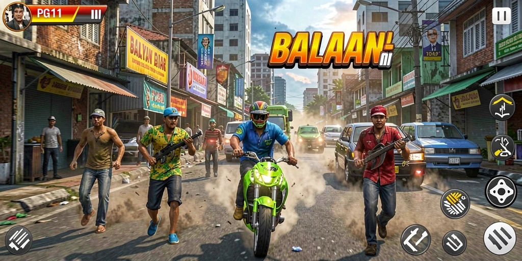 Tampilan gameplay balapan yang mendebarkan dan penuh adrenalin.