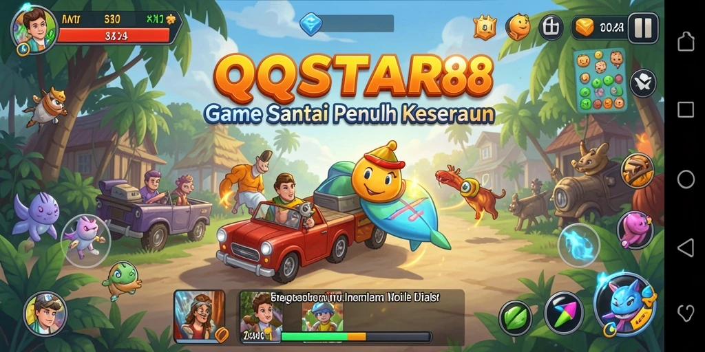 Screenshot QQSTAR88 menunjukkan gameplay yang seru dan penuh warna.