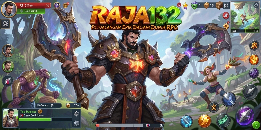 Screenshot gameplay RAJA132 dengan pertempuran epik dan karakter menawan.