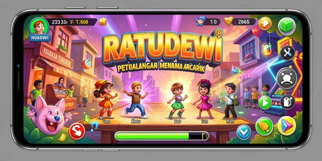 Screenshot gameplay RATUDEWI menampilkan momen seru dalam permainan arcade.