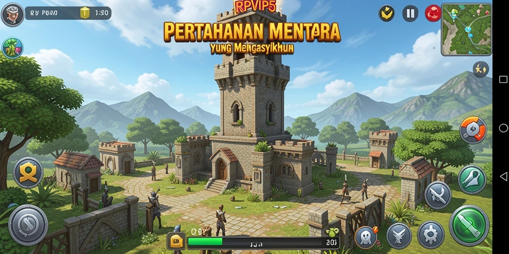 Screenshot gameplay menara pertahanan di RPVIP5 yang epik.