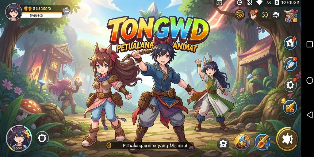 Tangkapan layar gameplay TONGWD yang menampilkan aksi anime spektakuler.