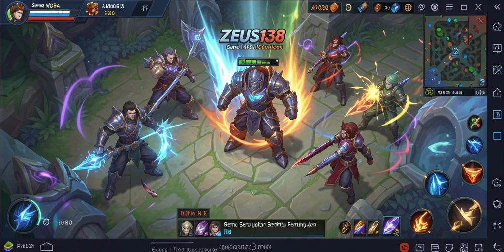 Tampilan permainan MOBA yang penuh aksi dan strategi.